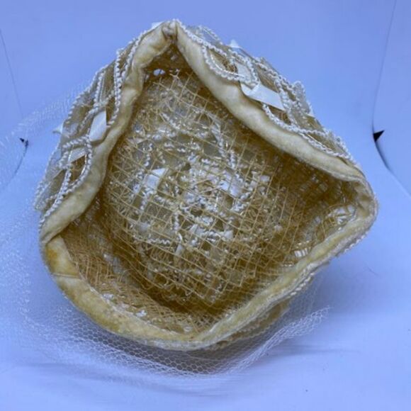 Vintage Cream & White Hat with Mesh - Picture 7 of 10